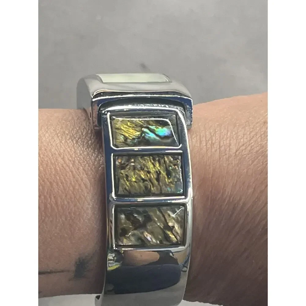 Vivani Mother Of Pear Vibe Cuff Bangle Quartz Watch Silver Tone Japan Movt Women
